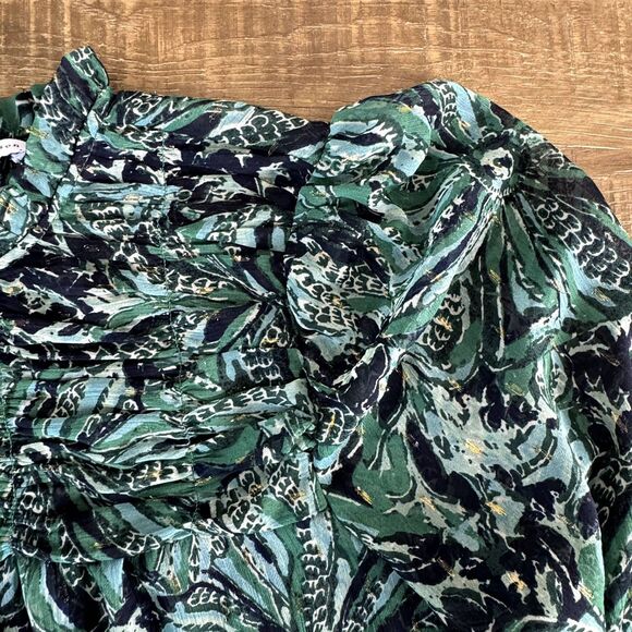 Maison d' Amelie Anthropologie sheer green tropical print blouse size XS - Picture 6 of 8